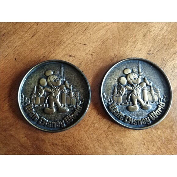 Walt Disney Other - Vintage Set Lot 2 Bronze Walt Disney World Mickey Mouse Coasters Canada 3.25"Dia